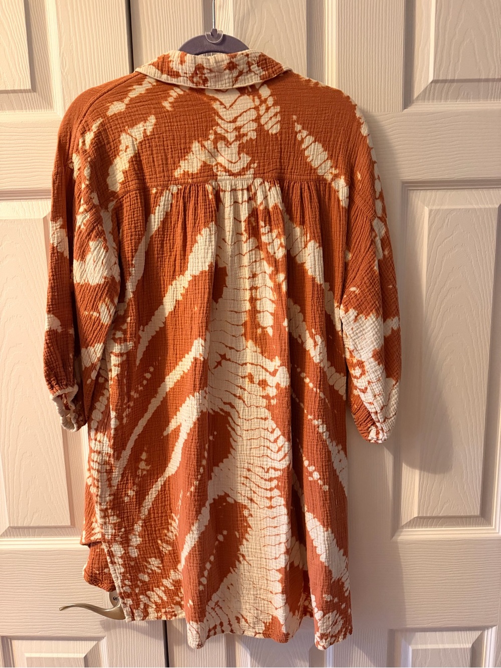 Rust & Cream Tie-Dye Long Sleeve Shirt Dress